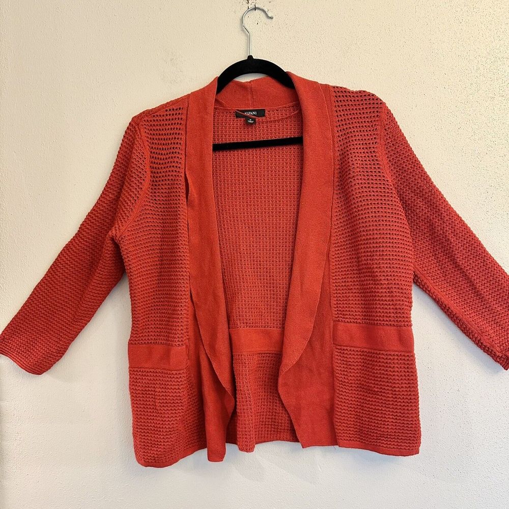 Alfani Womens Medium Burnt Orange Open Cardigan Tunic Sweater Long Sleeve